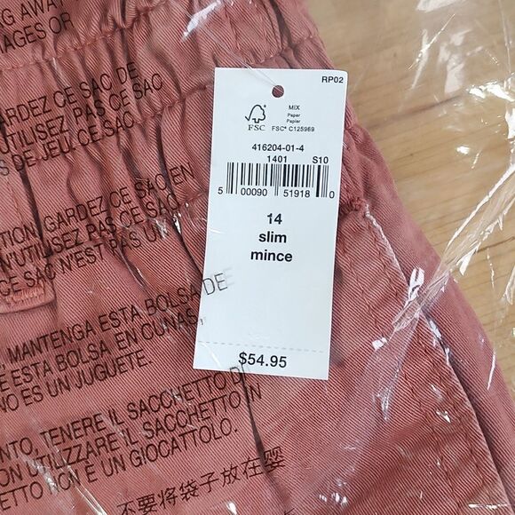 New With Tags Size 14 Slim Kids Smocked Smooth Woven Khaki Pants With Washwell - Picture 5 of 5